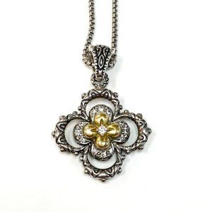 Barbara Bixby Sterling 18k and Diamond Flower pend